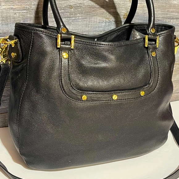 Tory Burch Large Amanda Shoulder Crossbody Handbag Black Leather Gold Hardware - Picture 15 of 16